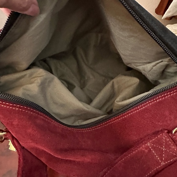 LE SOLIM Classic Italian Suede Burgundy Black Suede Hand/Crossbody Bag Vintage - Picture 10 of 10